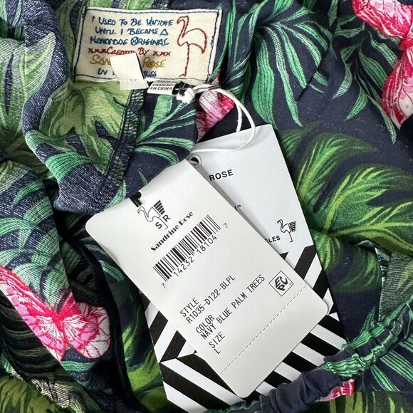 Sandrine Rose Butterfly Fern High Rise Pants Navy Elastic Waist Women Large NWT - Picture 4 of 6